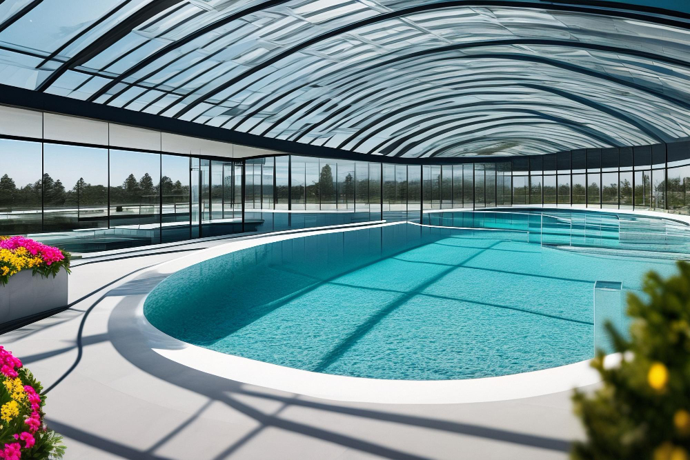 Imagem de piscina redonda com cobertura retrátil